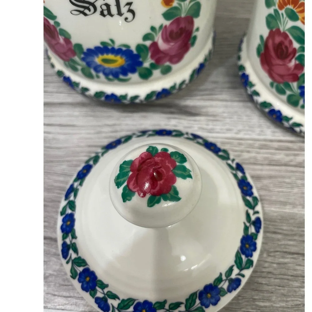Kurt Hammer Vintage German Floral‎ Ceramic Canister Set of 3 Salz Mehl Kakao